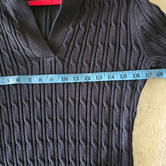 Liz Claiborne 100% Cotton Long-Sleeve Split-Neck Navy Cable Sweater Women's M - Picture 8 of 9